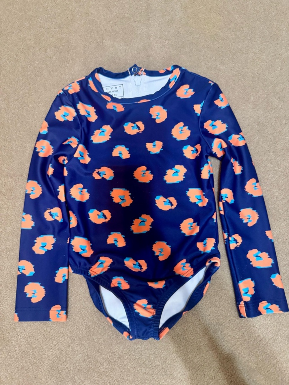 Cover Swim Navy Long-Sleeve One-Piece with Coral and Aqua Spots